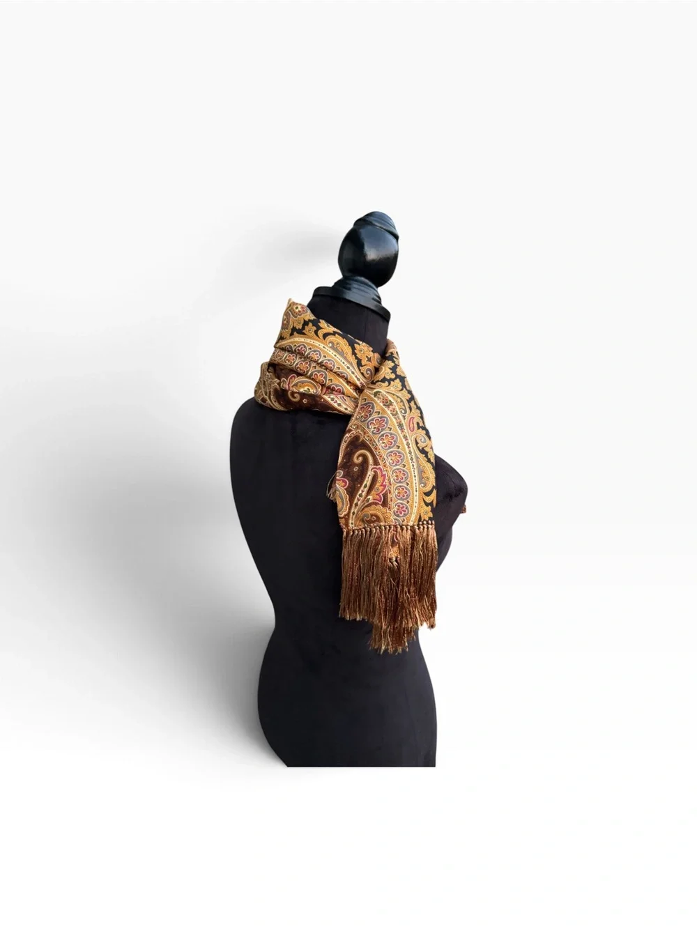 Vintage Inspired 100% Silk Bohemian Paisley Print Fringe Scarf Unbranded